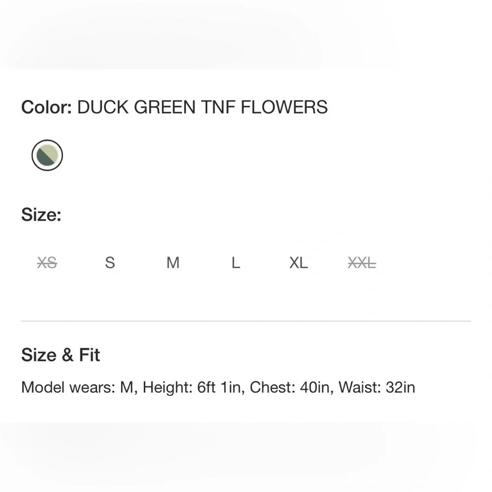 The North Face measurements tags marked